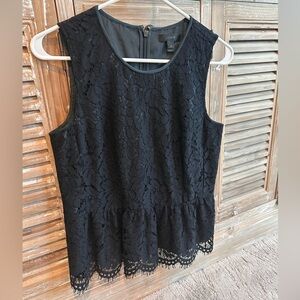 J Crew Black Sleeveless Lace Peplum Blouse (Size 4)